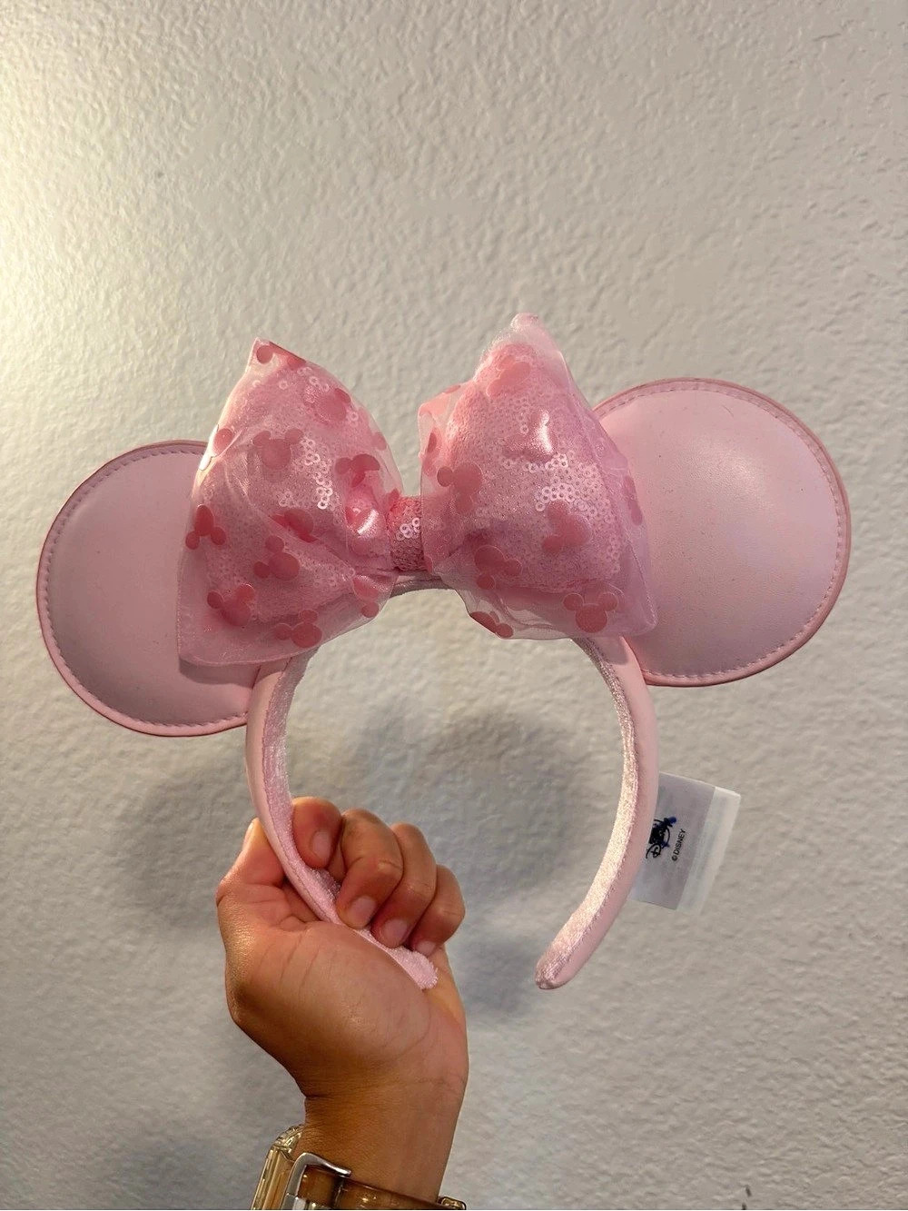 Disney Light Pink Leather Minnie Mouse Ear Headband